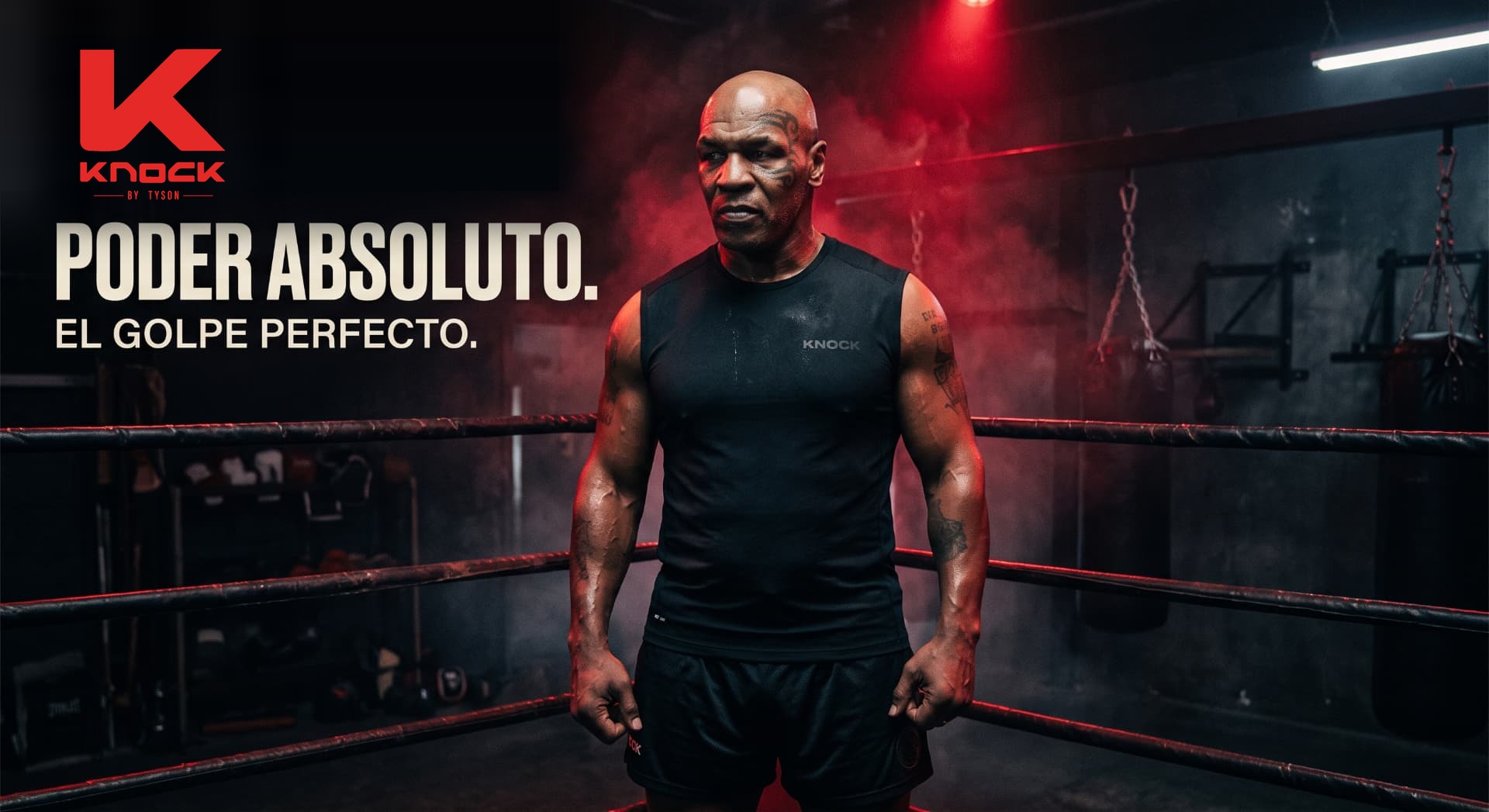 KNOCK BY TYSON — Poder absoluto: atleta de peso pesado en el ring con iluminación crimson