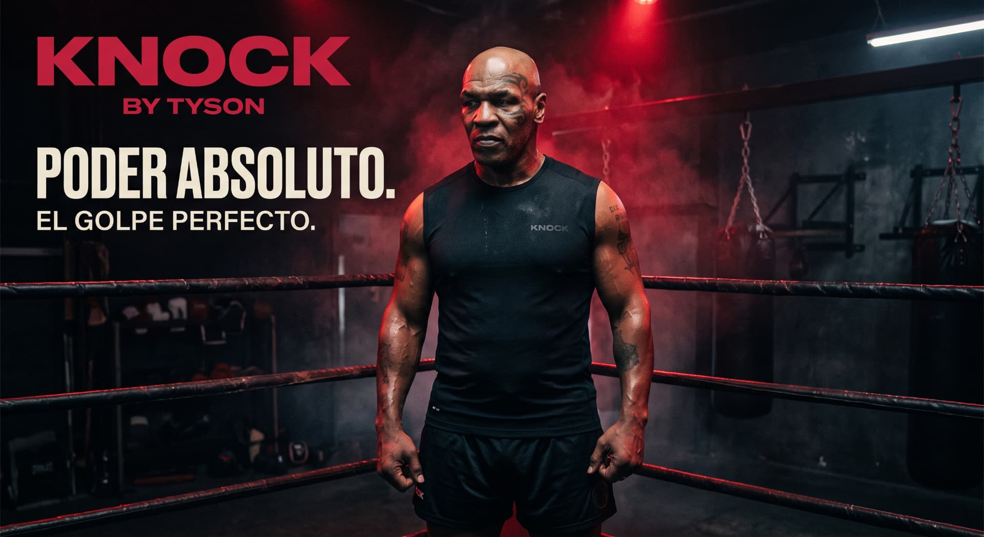 KNOCK BY TYSON — Poder absoluto: atleta de peso pesado en el ring con iluminación crimson